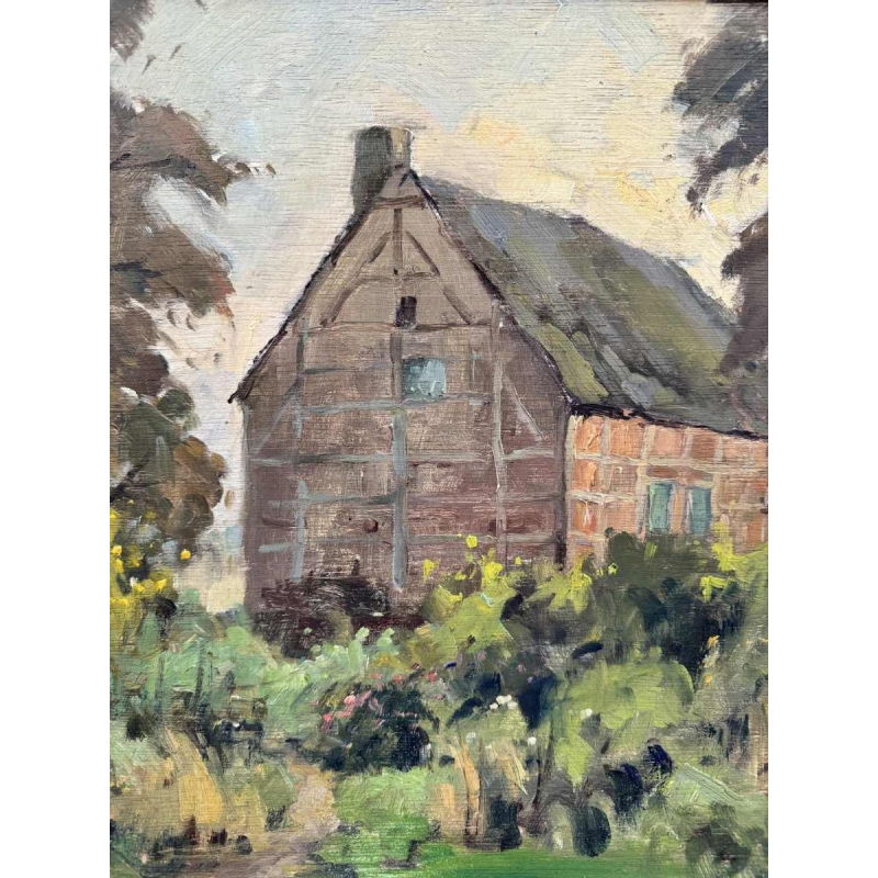 Adolphe Dupont (1898-1982): « Maison à colombages » peinture