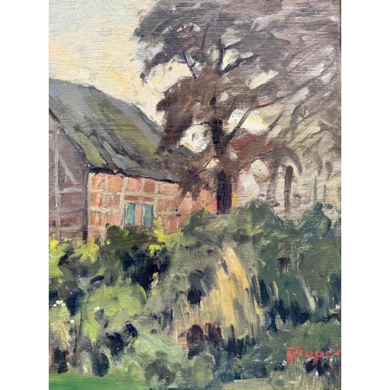 Adolphe Dupont (1898-1982): « Huis met vakwerk » schilderij