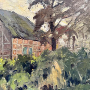 Adolphe Dupont (1898-1982): « Huis met vakwerk » schilderij