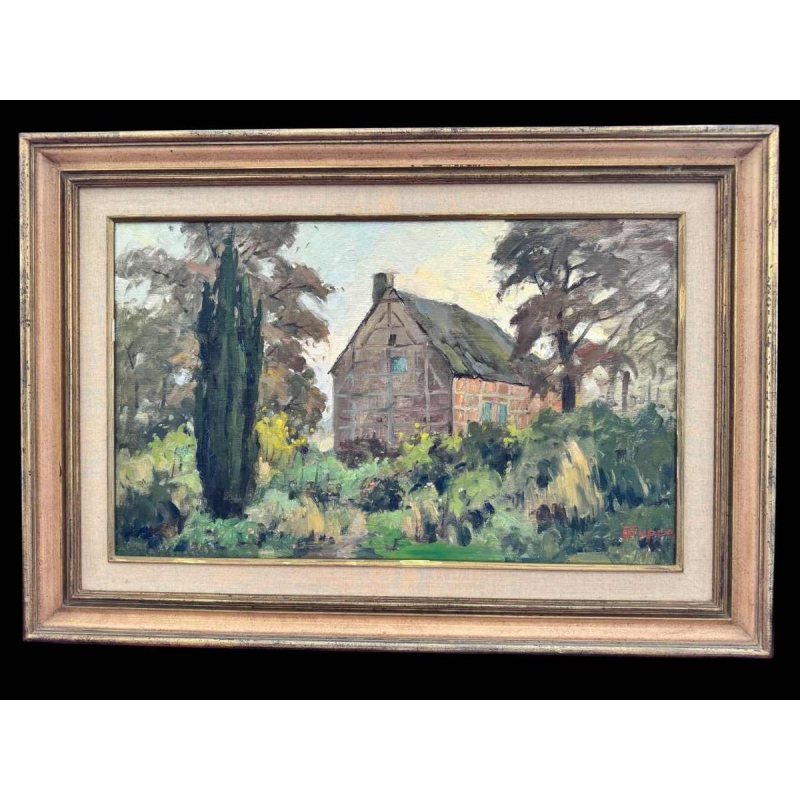 Adolphe Dupont (1898-1982): « Half-timbered house » painting