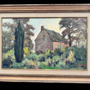Adolphe Dupont (1898-1982): « Huis met vakwerk » schilderij