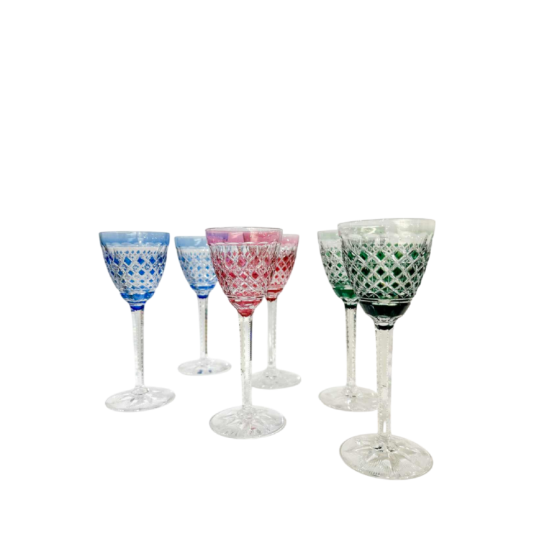 Val Saint-Lambert 6 verres à vin blanc colorés, modèle Gevaert, taille Carlton