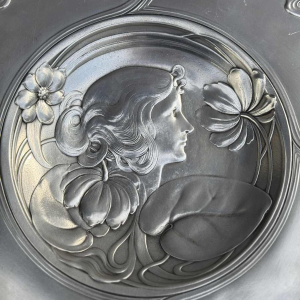 Achille Gamba, Art Nouveau pewter plate, ca 1900