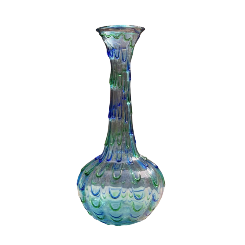 Murano, grote vintage blauw/groene 'Druppel water' vaas, ca 1960