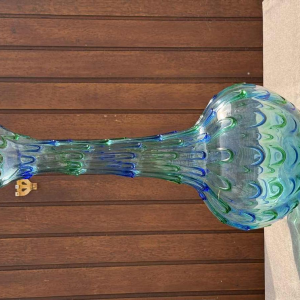 Murano, grote vintage blauw/groene 'Druppel water' vaas, ca 1960