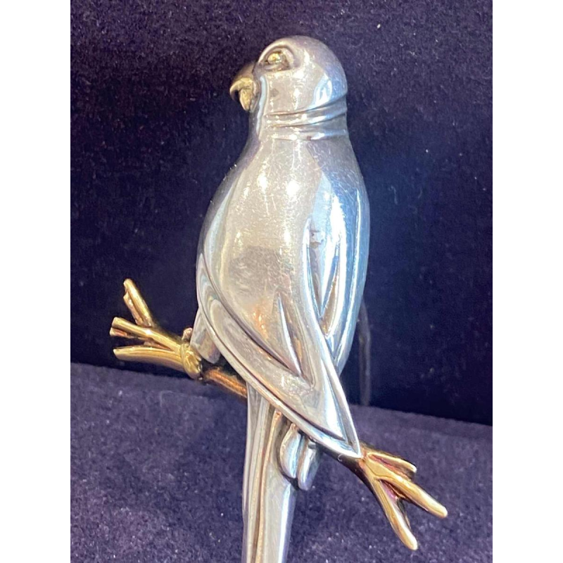 HERMES, broche vintage “Perroquet“ argent & or, ca 1960