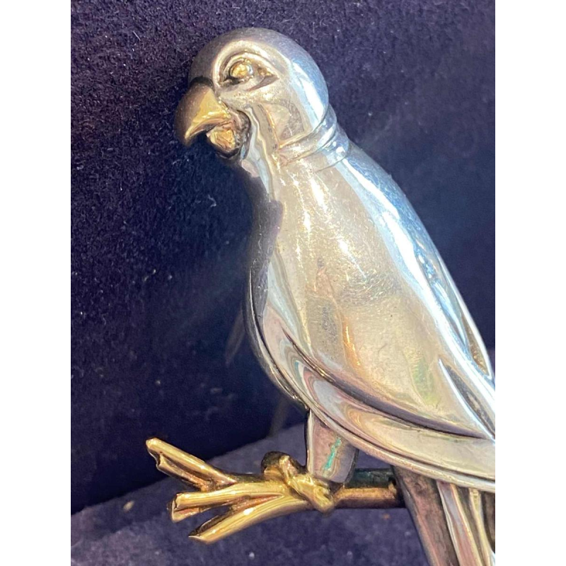 HERMES, broche vintage “Perroquet“ argent & or, ca 1960