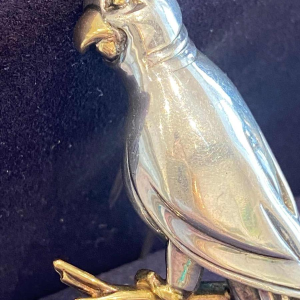 HERMES, vintage broche “Papegaai” zilver & goud, ca. 1960