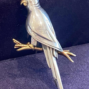 HERMES, vintage broche “Papegaai” zilver & goud, ca. 1960