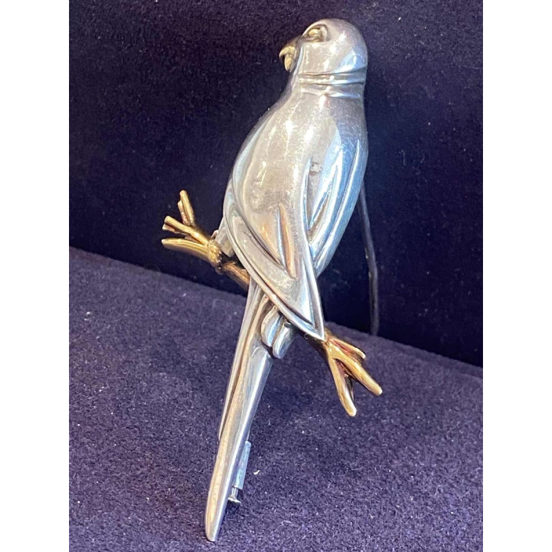 HERMES, vintage broche “Papegaai” zilver & goud, ca. 1960