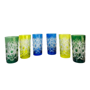 Val Saint-Lambert 6 gekleurde en bewerkte kristallen whiskyglazen