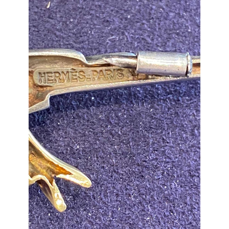HERMES, vintage broche “Papegaai” zilver & goud, ca. 1960