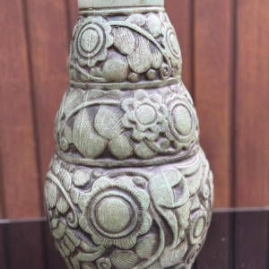 Joseph Mougin & G Ventrillon Flower Band large Art Deco three-lobed stoneware vase, Nancy ca 1930