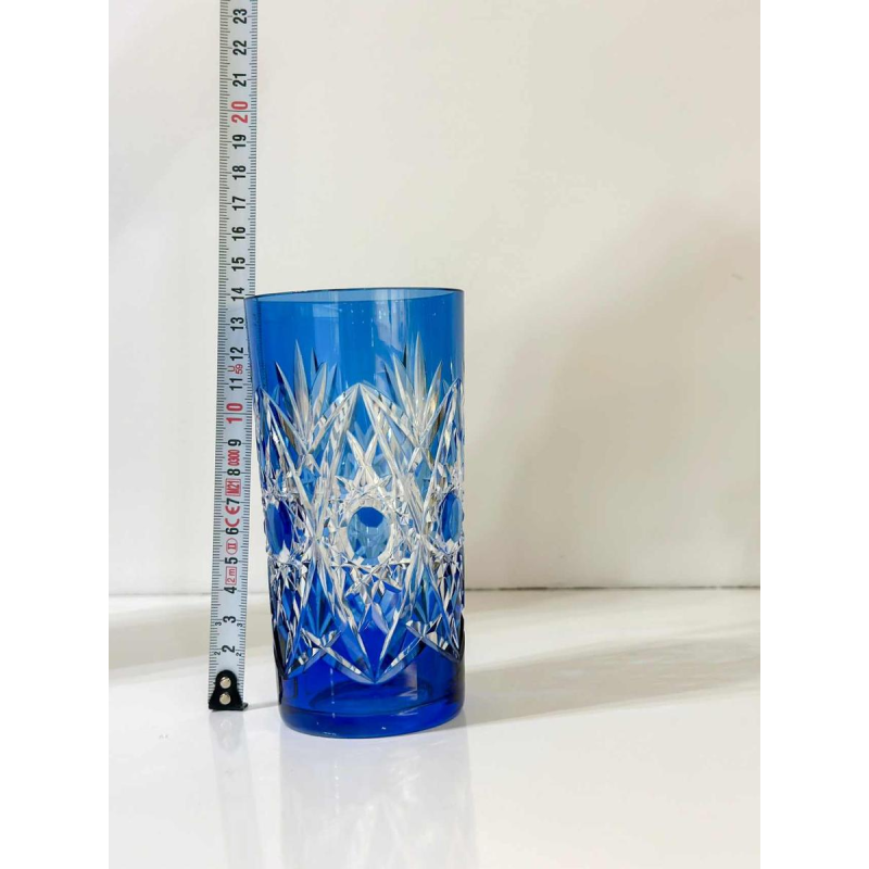 Val Saint-Lambert 6 coloured and worked crystal whisky glasses