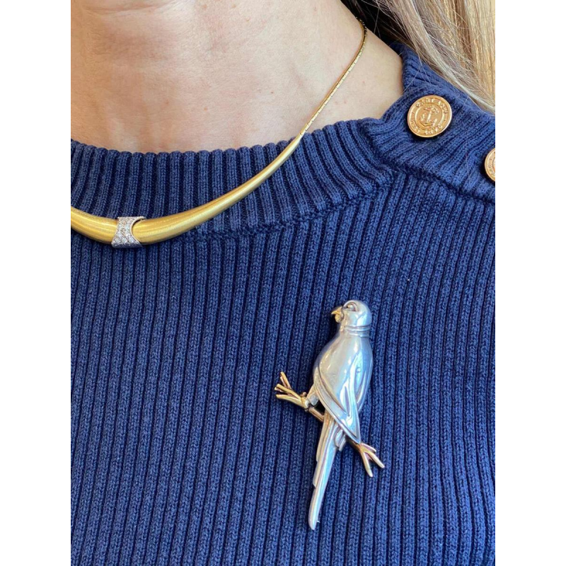 HERMES, vintage broche “Papegaai” zilver & goud, ca. 1960