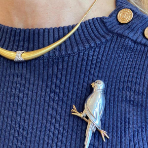 HERMES, vintage broche “Papegaai” zilver & goud, ca. 1960