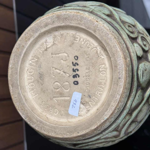 Joseph Mougin & G Ventrillon "Flower Band" grand vase Art Déco trilobé en grès, Nancy ca 1930