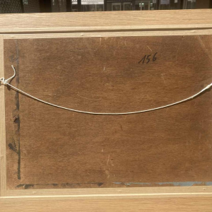 House landscape painting signed and dated, oil on panel