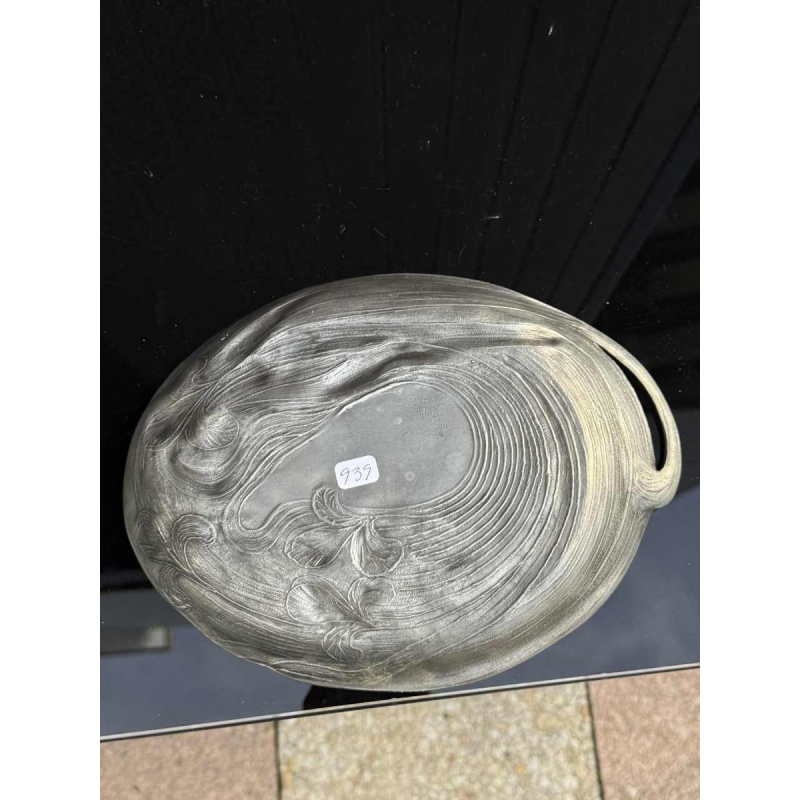 Achille Gamba Femme nue et chouette Art Nouveau pewter plate, ca 1900