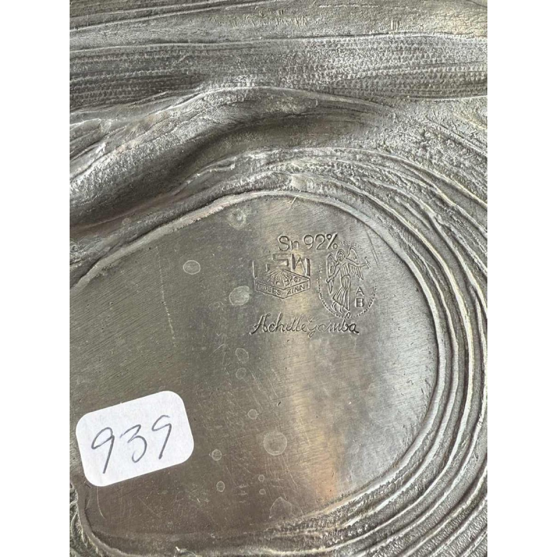 Achille Gamba Femme nue et chouette Art Nouveau pewter plate, ca 1900