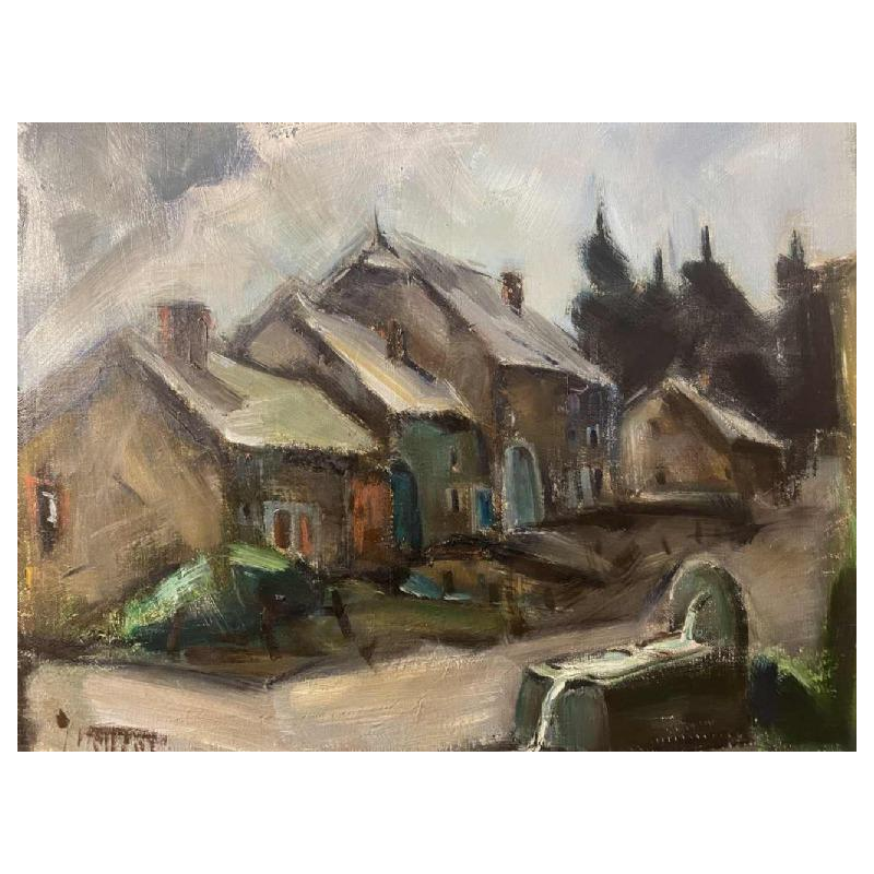 Yvonne TELLIER (1917-2007): « Fontaine dans un village ardennais »