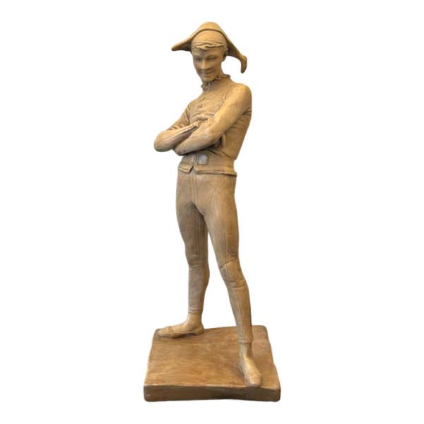 Charles René de Saint-Marceaux 'Harlekijn' terracotta sculptuur, 19e eeuw