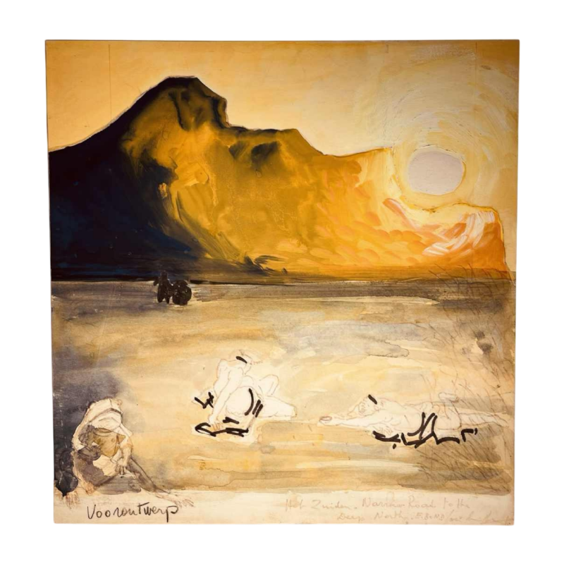 JAN BURSSENS, abstract painting, mixed media on cardboard, mid-20th century