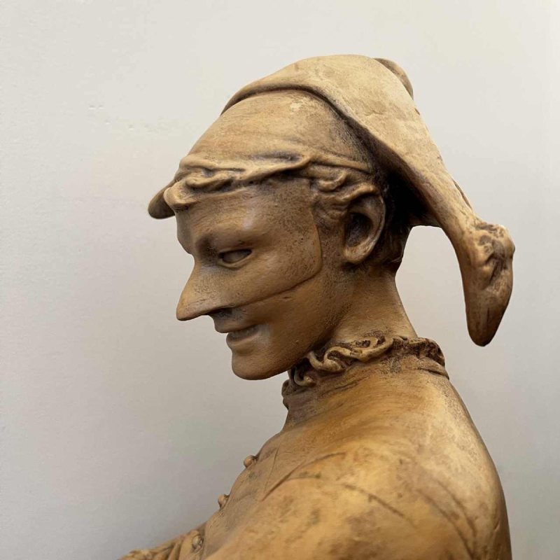 Charles René de Saint-Marceaux 'Harlekijn' terracotta sculptuur, 19e eeuw