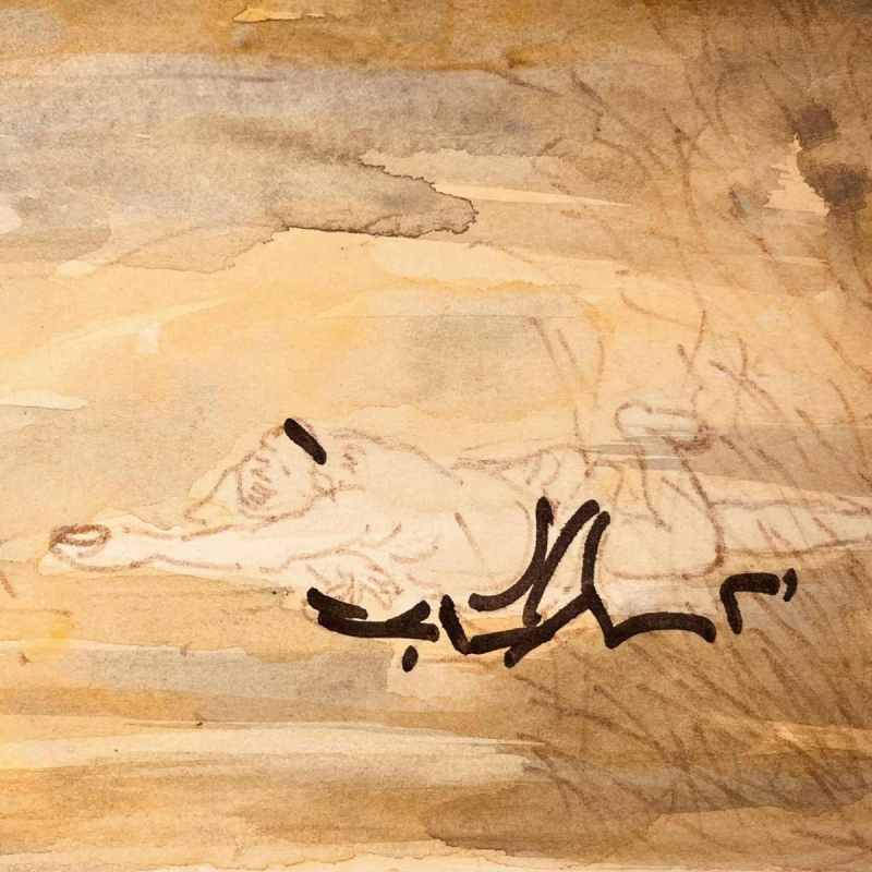 JAN BURSSENS, peinture abstraite, technique mixte sur papier carton, milieu XXe