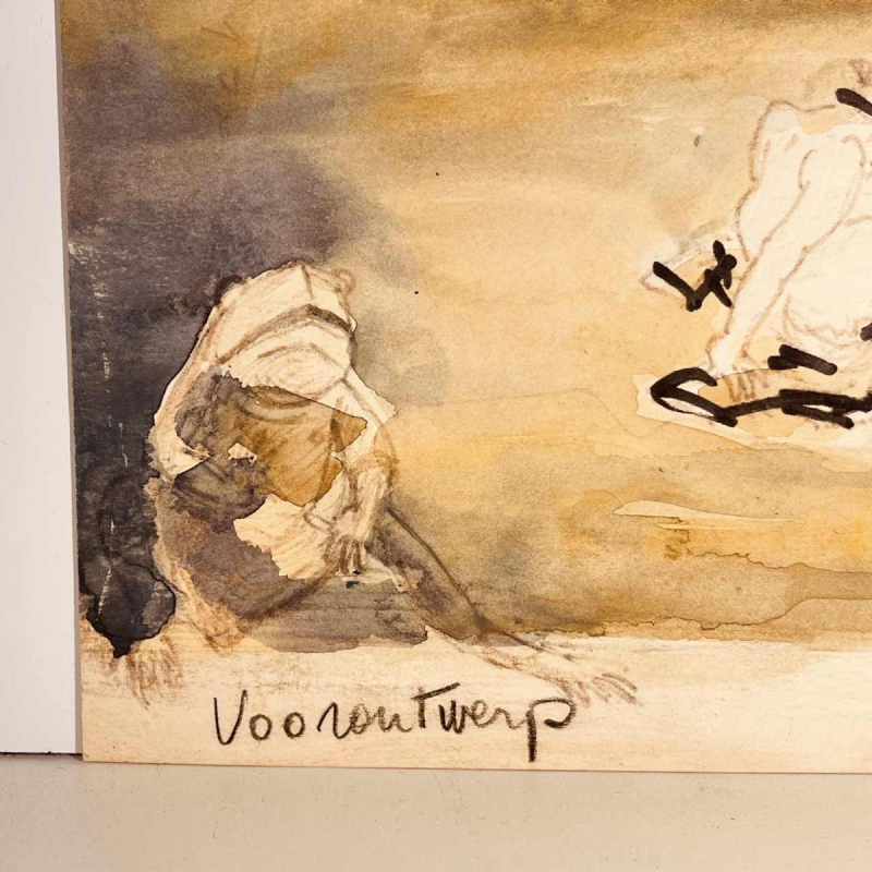 JAN BURSSENS, abstract painting, mixed media on cardboard, mid-20th century