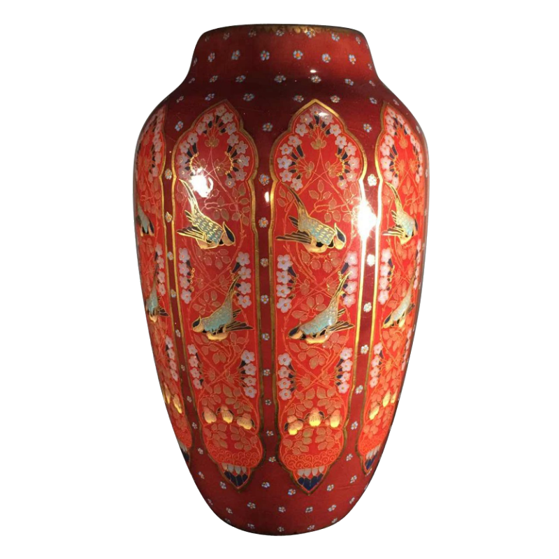 Emil Fischer, vase céramique " mésanges " D253, Herend Pest avant Zsolnay, 1880