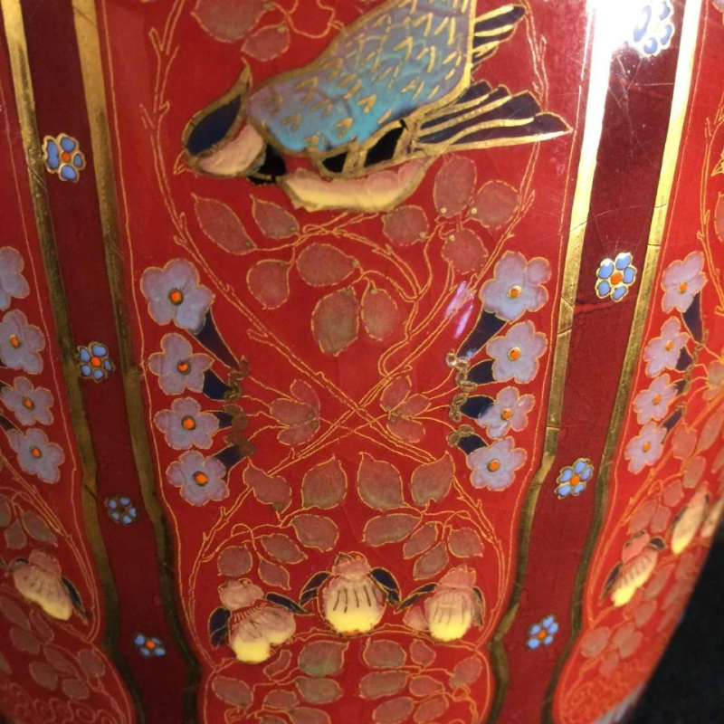 Emil Fischer, vase céramique " mésanges " D253, Herend Pest avant Zsolnay, 1880