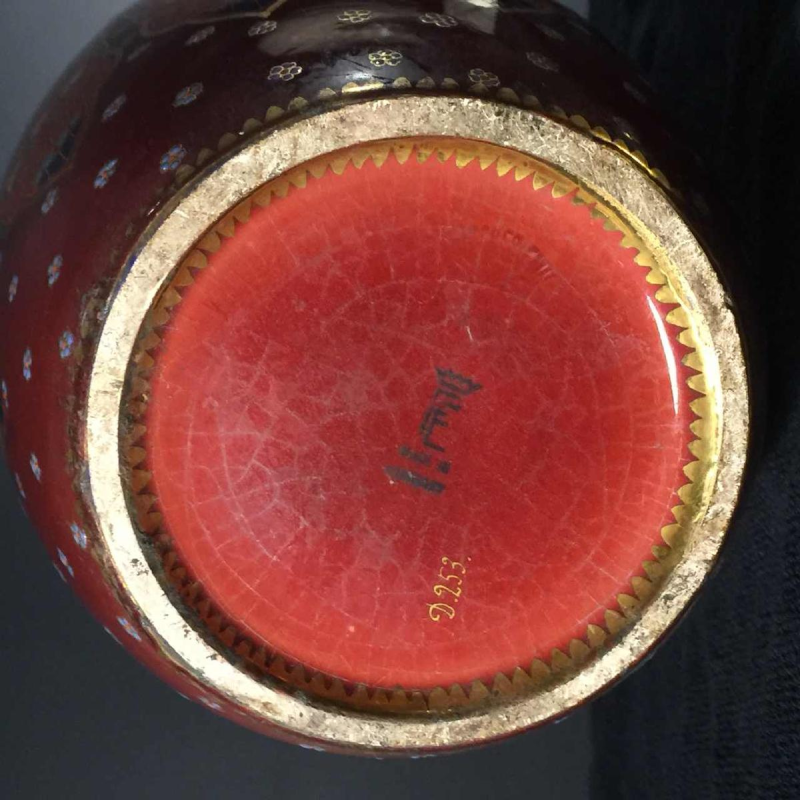 Emil Fischer, vase céramique " mésanges " D253, Herend Pest avant Zsolnay, 1880