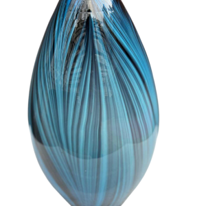 Vase en verre, motif plumes de paon bleu, ca 1980