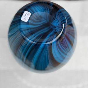 Glass vase, blue peacock feather design, ca 1980