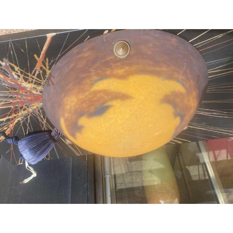 David Guéron dit Degue, plafonnier Art Déco signé en pâte de verre, ca 1920