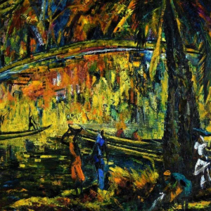 Felelo Nkusu ‘Animated African Landscape’ painting oil on canvas