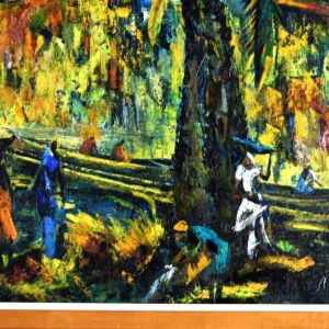 Felelo Nkusu ‘Animated African Landscape’ painting oil on canvas