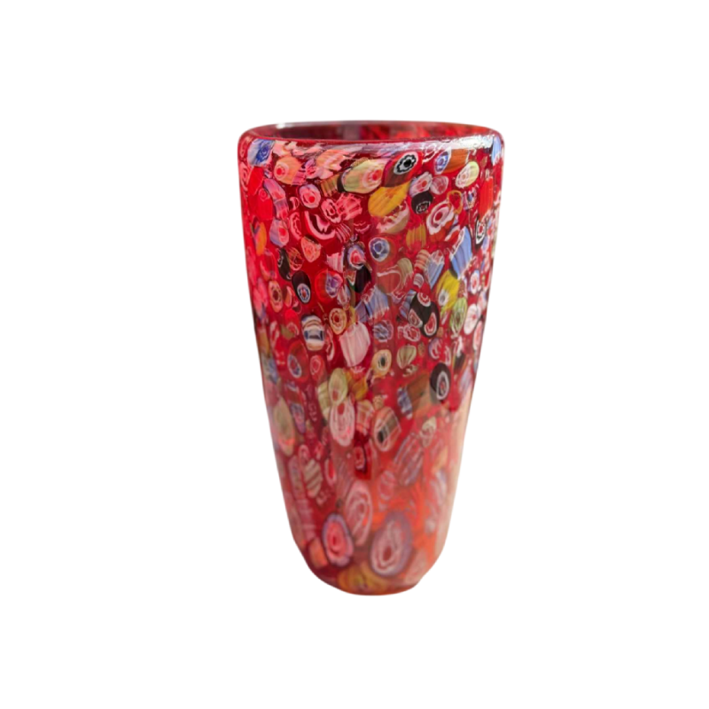 Giulio Radi A.V.E.M Arte Vetraria Muranese, Millefiori rood glazen vaas, ca 1940