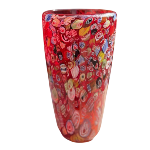 Giulio Radi A.V.E.M Arte Vetraria Muranese, Millefiori rood glazen vaas, ca 1940