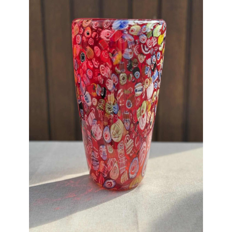 Giulio Radi A.V.E.M Arte Vetraria Muranese, Millefiori rood glazen vaas, ca 1940