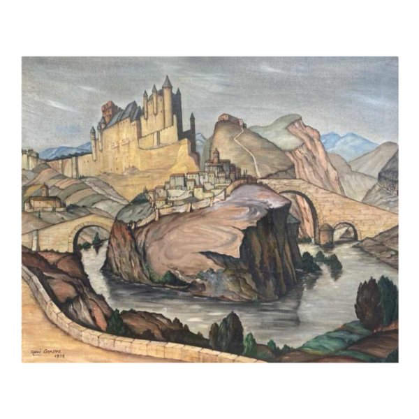 Oil on canvas painting signed René Grappe 1938 Semur en Auxois