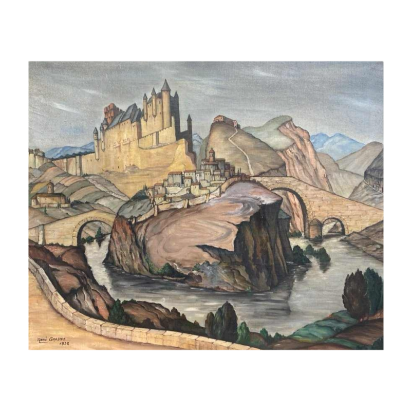 Tableau huile sur toile signé René Grappe 1938 Semur en Auxois