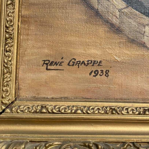Oil on canvas painting signed René Grappe 1938 Semur en Auxois