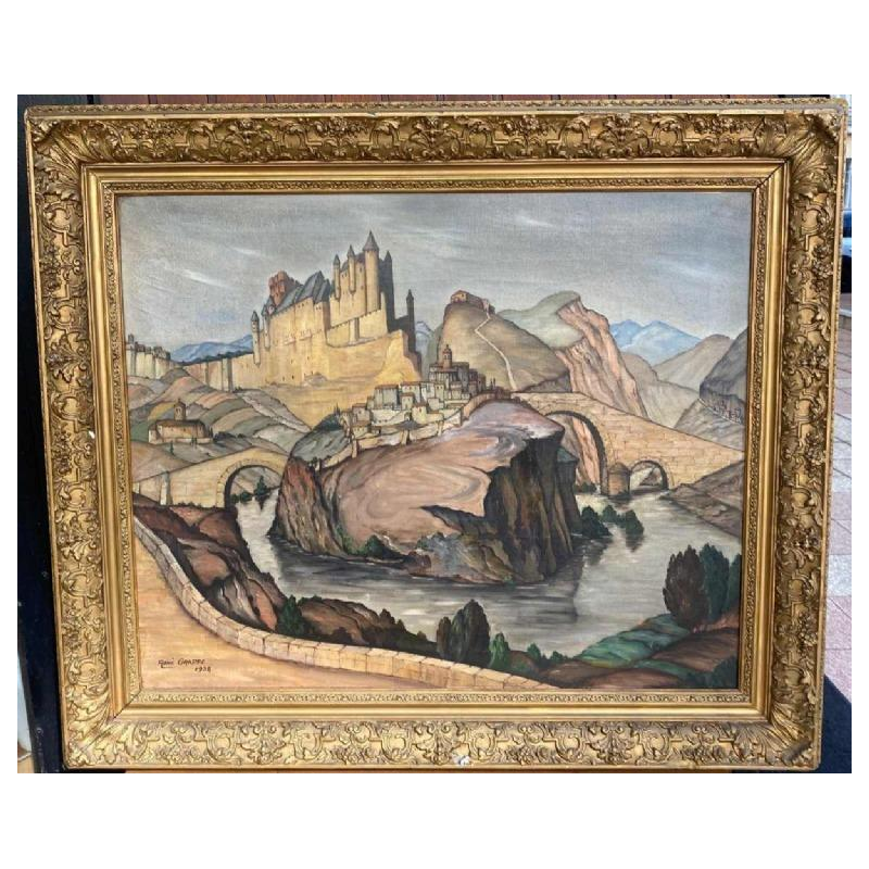 Oil on canvas painting signed René Grappe 1938 Semur en Auxois