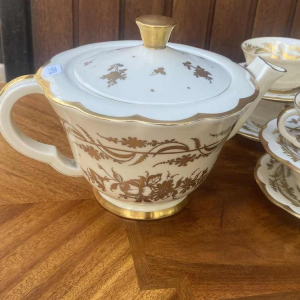 Haviland / Cambet, porseleinen theeservies, verguld met fijn goud, 12 personen