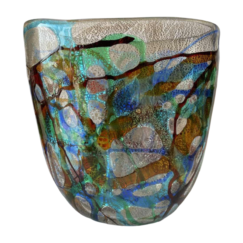 Luigi MELLARA (1952-) Murano : vase en verre inclussions de verre coloré et or