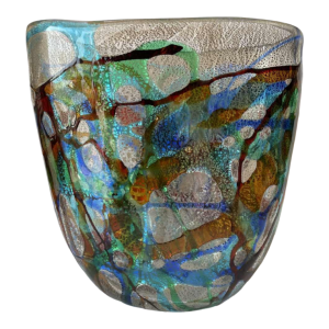 Luigi MELLARA (1952-) Murano : vase en verre inclussions de verre coloré et or