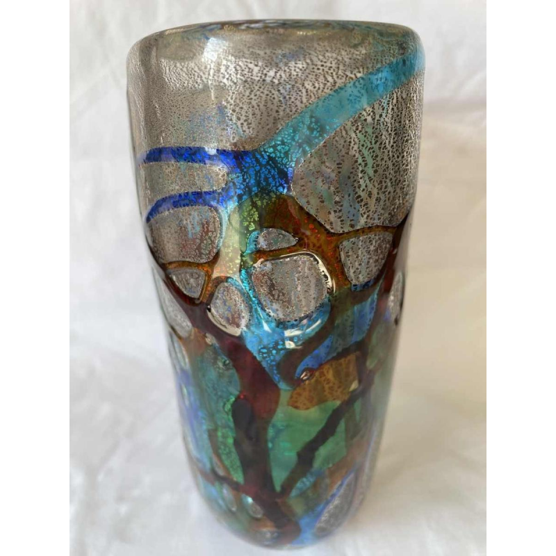 Luigi MELLARA (1952-) Murano : vase en verre inclussions de verre coloré et or