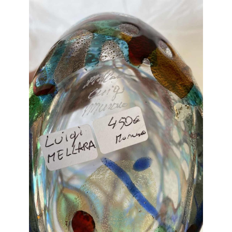 Luigi MELLARA (1952-) Murano : vase en verre inclussions de verre coloré et or
